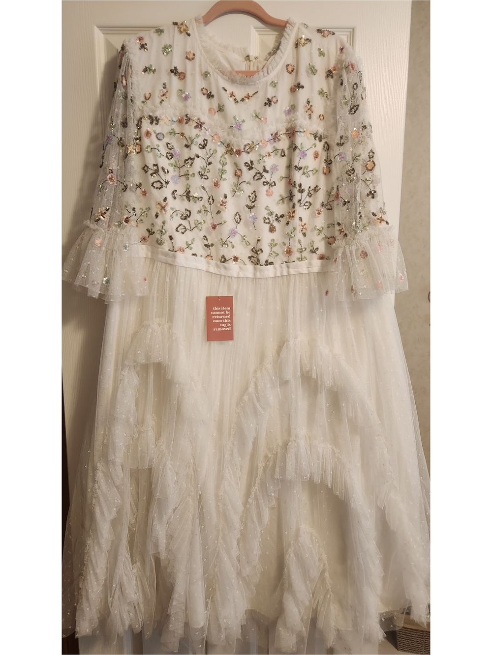 Embroidered Ivory Tulle Midi Dress - Picture 3 of 5